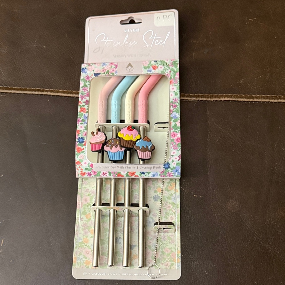 Colorful Cupcake Stainless Steel Straw Set